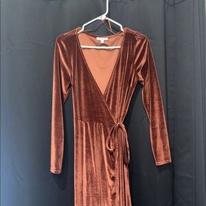 Baltic Born Deep Rust Velvet Long Sleeve Dress